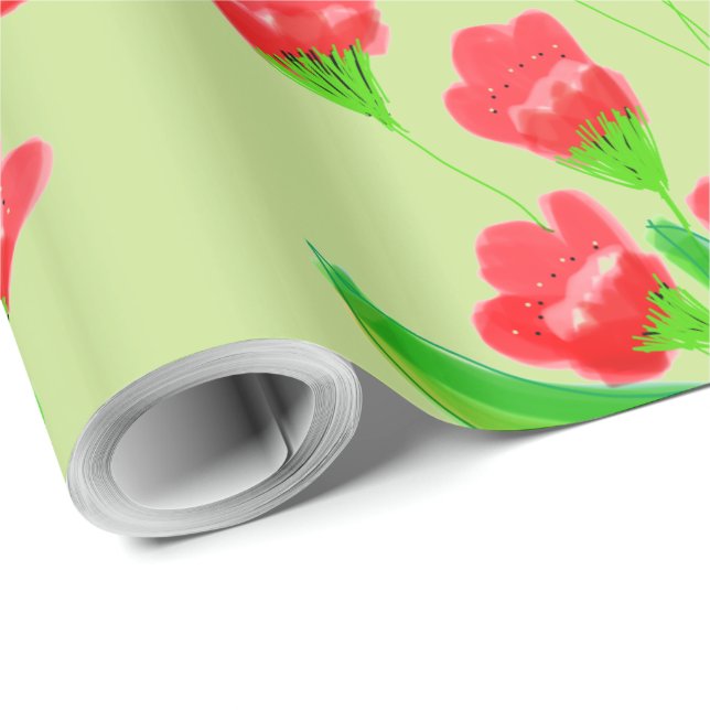 Hübsches rotes Flower-Tissue-Papier Geschenkpapier (Rolleneckpunkt)