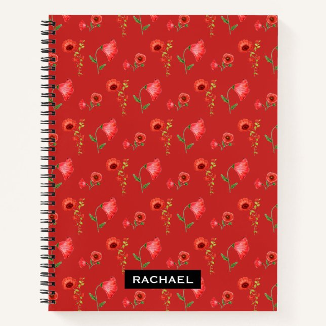 Hübsches rotes Muster Personalisiert Notizbuch (Vorderseite)