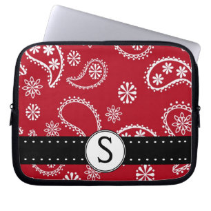 Hübsches rotes Paisley-Muster mit Monogramm Laptopschutzhülle