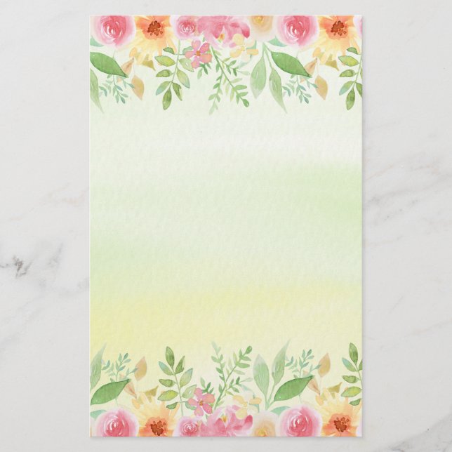 Hübsches Rotes Rosa und Gelb Blume Briefpapier (Vorderseite)