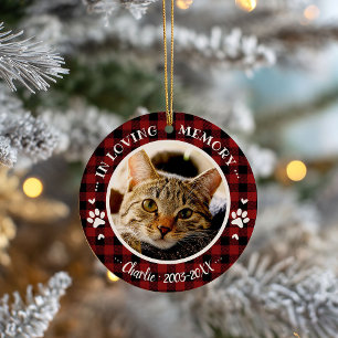 Hübsches rustikales Katzen-Haustier-Gedenkfoto Keramik Ornament