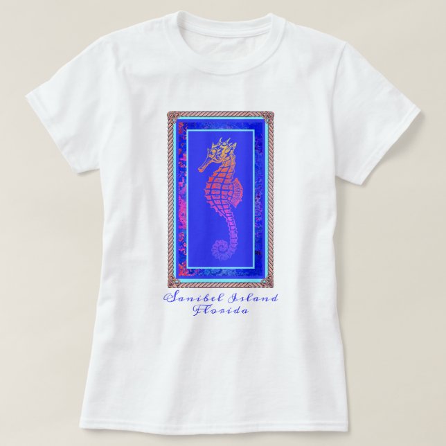 Hübsches Sanibel Island Florida Farbiges Seepferd T-Shirt (Design vorne)