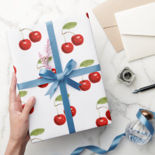 Hübsches, schickes Retro-Kirschenmuster auf Weiß Geschenkpapier