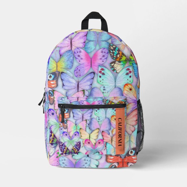 Hübsches Schmetterlingsmuster lila Bedruckter Rucksack (Vorderseite)