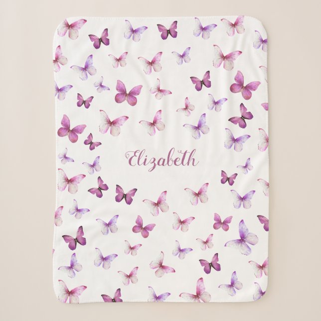 Hübsches Schmetterlingspink und Lila Mädchen Sherpadecke (Vorderseite)