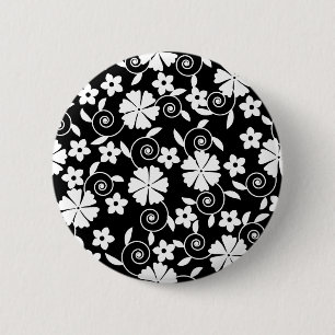Hübsches schwarz weißes Blumenmuster-Badehandtuch- Button