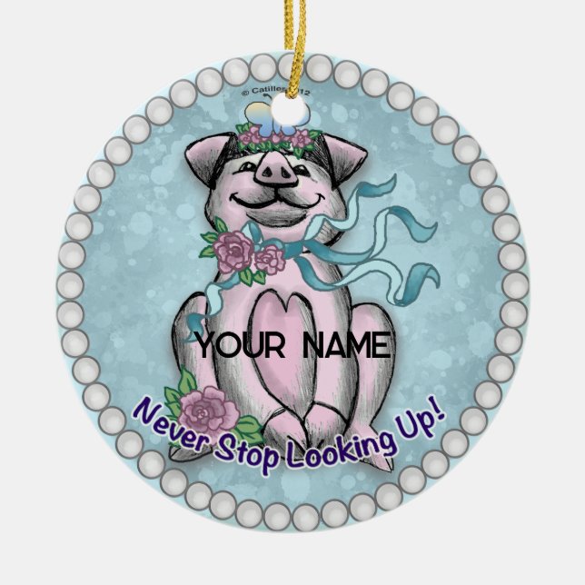 Hübsches Schweine Keramik Ornament (Vorne)