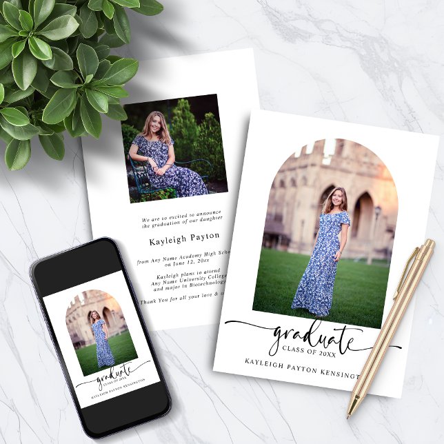 Hübsches Script Abschluss Arch Foto Einladung (Pretty Script Graduation Arch Photo Invitation)