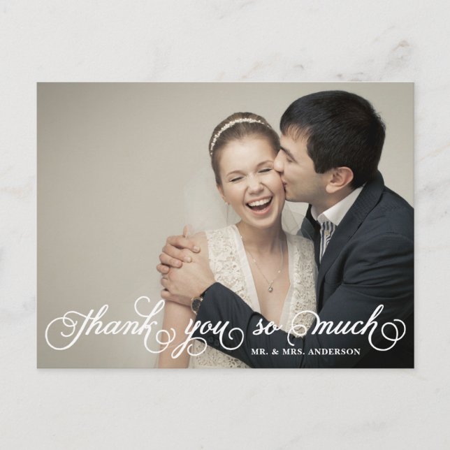 Hübsches Script Hochzeit Foto Vielen Dank Postcard Postkarte (Vorderseite)