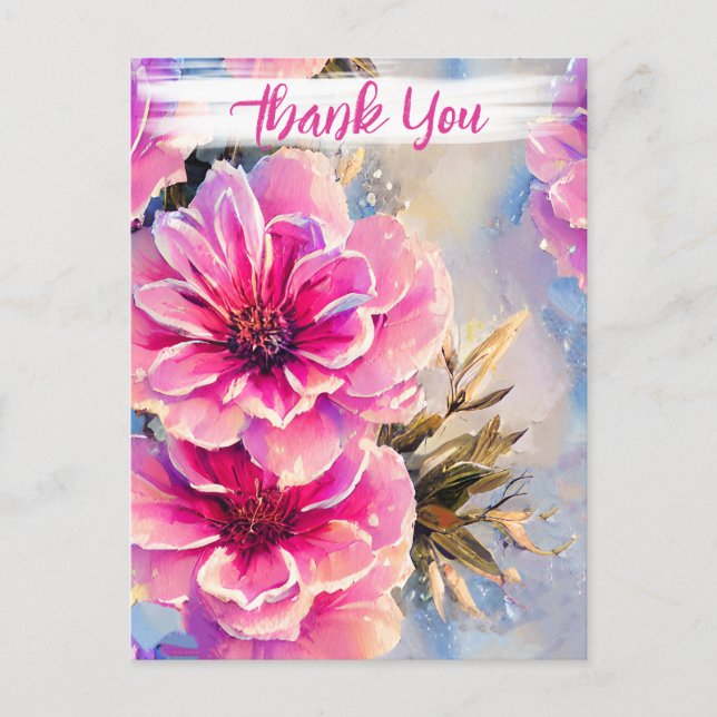 Hübsches Shabby Chic Rosa Blume Blumengrün Danke Postkarte (Vorderseite)