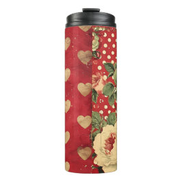 Hübsches Shabby Chic Roter Flora Herztopf Mix Thermosbecher
