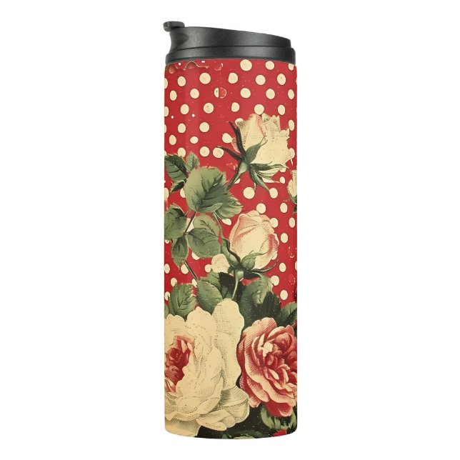Hübsches Shabby Chic Roter Flora Herztopf Mix Thermosbecher (Nach rechts gedreht)