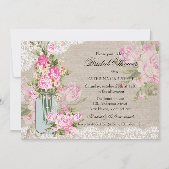 Hübsches Shabby Chic Schnürsenkel und Brautparty Einladung (Vorderseite)