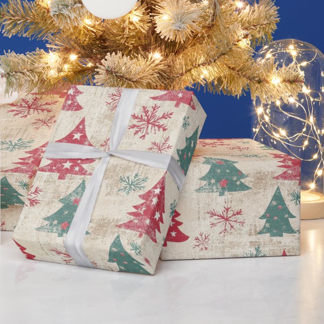 Hübsches Shabby Chic Weihnachtsbaum Geschenkpapier (Feiertage)