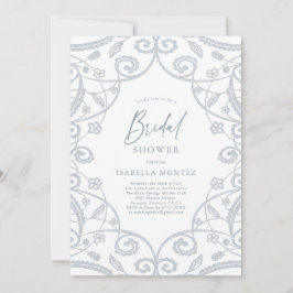 Hübsches Soft Dusty Blue Silver Floral Brautparty Einladung