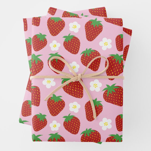 Hübsches Sommer-Erdbeermuster Geschenkpapier Set (Beispiel)