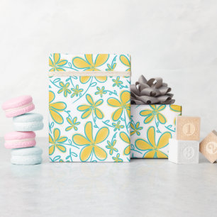 Hübsches Sommer-Gelb- und Türkis-Blumenmuster Geschenkpapier