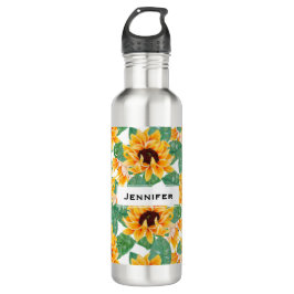 Hübsches Sonnenblumenmuster Gelb & Grün Edelstahlflasche