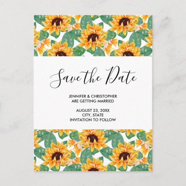 Hübsches Sonnenblumenmuster Save the Date Einladungspostkarte (Vorderseite)