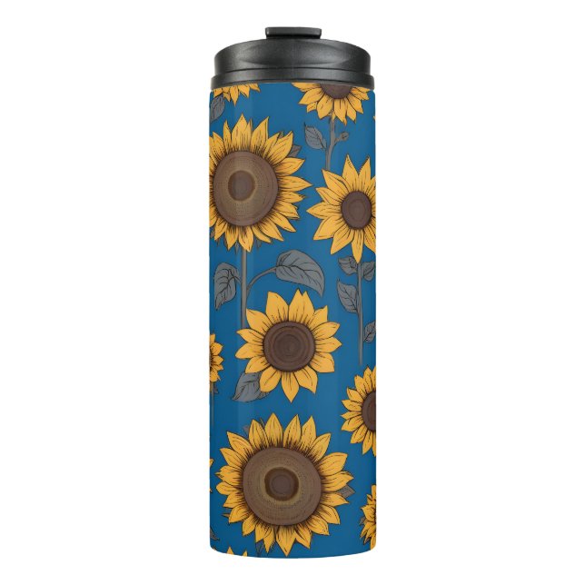 Hübsches Sonnenblumenmuster Thermosbecher (Vorderseite)