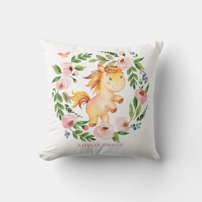 Hübsches Spring Pony Blush Blumengrün Baby Girl Kissen (Vorderseite)