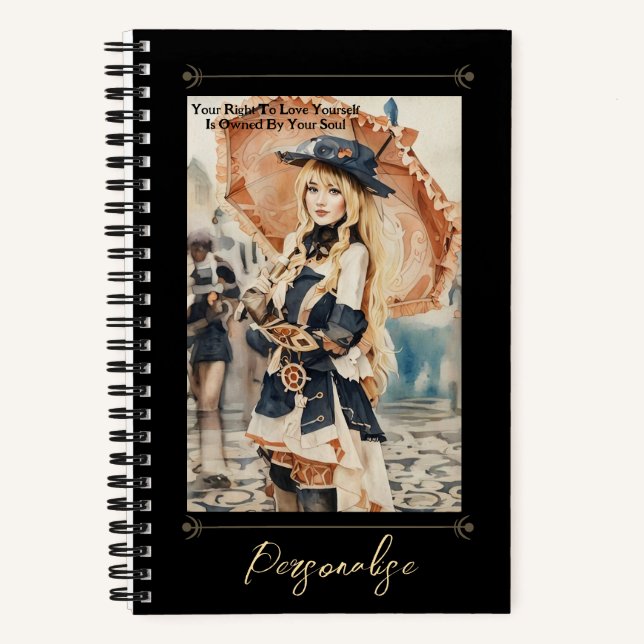 Hübsches Steampunk Soul Zitat Girly Black Journal Notizbuch (Vorderseite)