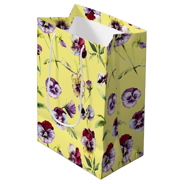 Hübsches Stiefmütterchen mit Aquarellfarbe Muster  Mittlere Geschenktüte (Vorderseite Schrägansicht)