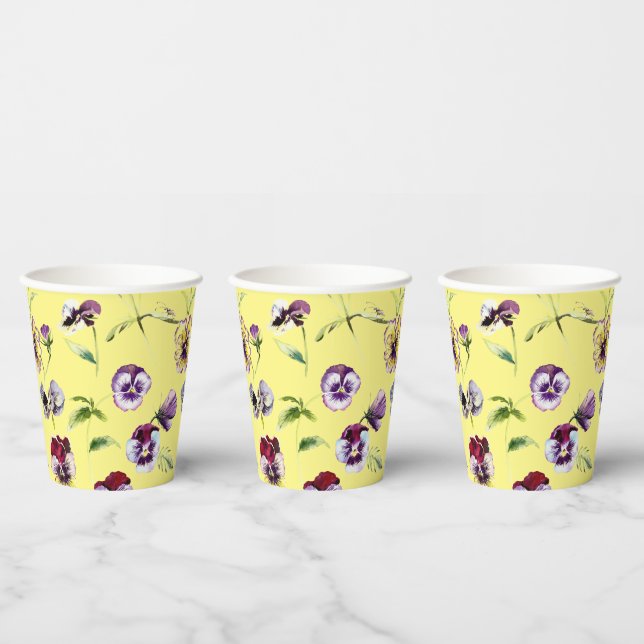Hübsches Stiefmütterchen mit Aquarellfarbe Muster  Pappbecher (Multi)