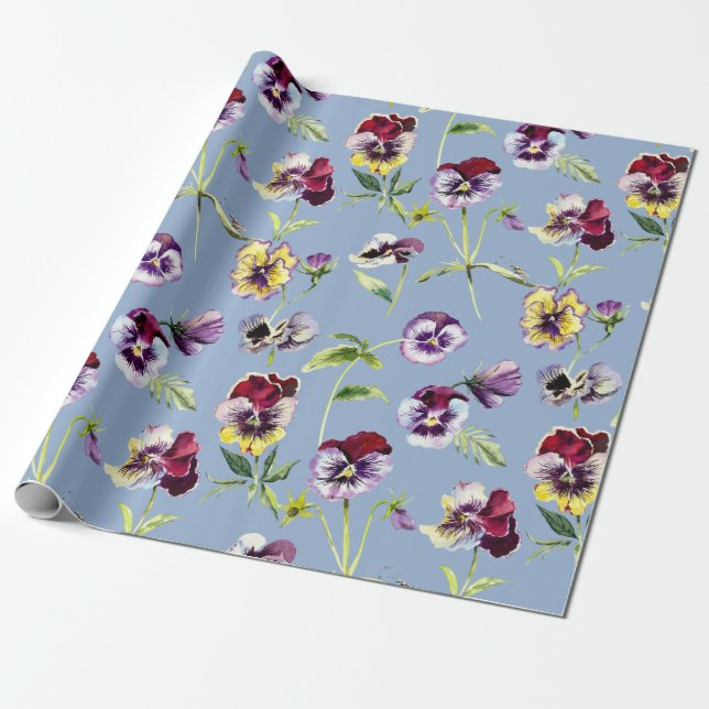Hübsches Stiefmütterchen Muster Cerulean Blue Geschenkpapier (Ungerollt)