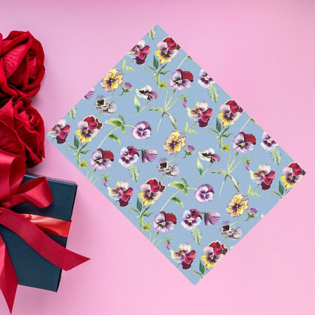 Hübsches Stiefmütterchen Muster Cerulean Blue Seidenpapier (Von Creator hochgeladen)