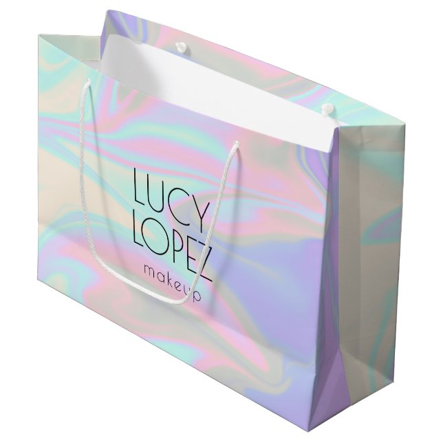 Hübsches stilvolles, modernes Chick holographic Große Geschenktüte (Vorderseite Schrägansicht)