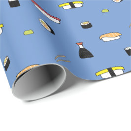 Hübsches Sushi-Rollenset-Muster Nigiri Maki | Blau Geschenkpapier
