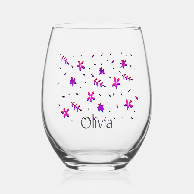 Hübsches Sweet Modern Blume Design Weinglas Ohne Stiel (Vorderseite)