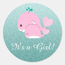 Hübsches Teal Glitter mit einem Girl-Baby-Aufklebe Runder Aufkleber