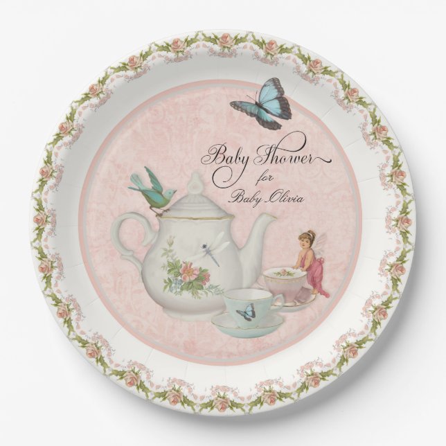 Hübsches Tee-Party Kinderdusche Party Dekoration Pappteller (Vorderseite)