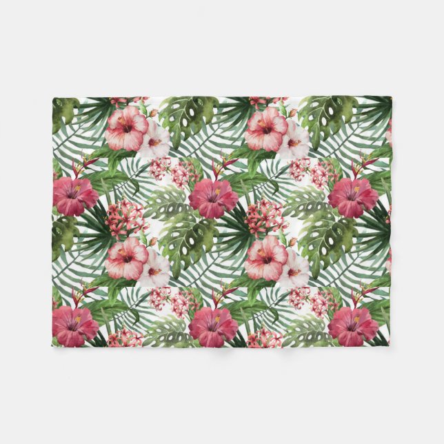 Hübsches tropisches, rosa und rotes Hibiskus Fleecedecke (Vorderseite (Horizontal))