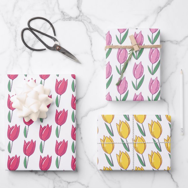 Hübsches Tulips Wrapping Paper Set 3 Geschenkpapier Set (Vorderseite)
