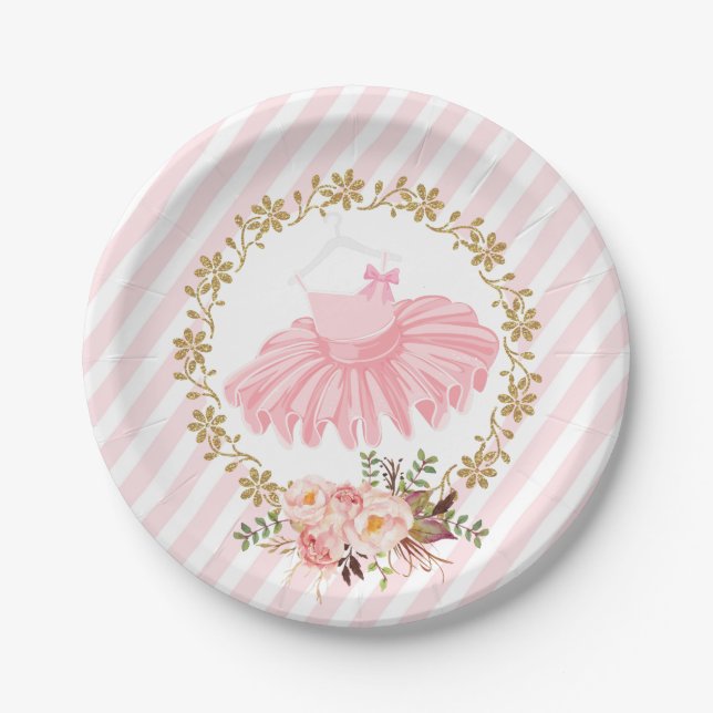 Hübsches Tutu-Ballerina-Rosa-Goldballett Pappteller (Vorderseite)