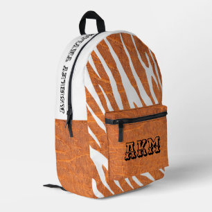 Hübsches und einzigartiges Leder und Zebra Orange Bedruckter Rucksack