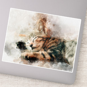 Hübsches und süßes Kätzchen schlafend Aquarell Aufkleber