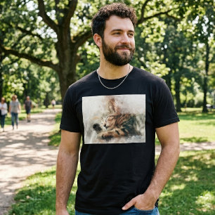 Hübsches und süßes Kätzchen schlafend Aquarell T-Shirt
