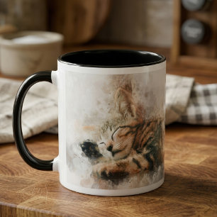 Hübsches und süßes Kätzchen schlafend Aquarell Tasse