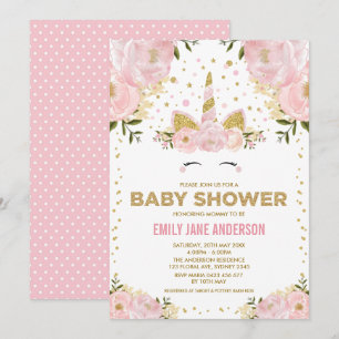 Hübsches Unicorn-Mädchen-Baby-Duschen-Rosa-Gold Einladung