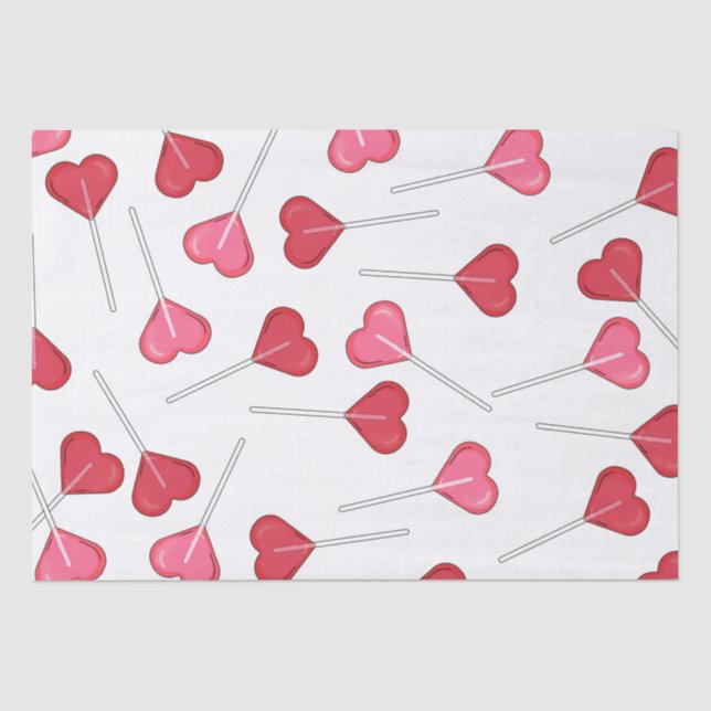 Hübsches Valentine Rotes Herz | Lollipop Muster Seidenpapier (Vorderseite)