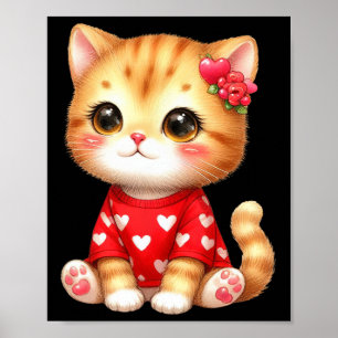 Hübsches Valentinskatze Kätzchen mit Herz  Poster