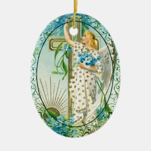 Hübsches Vergissmeinnicht-Engel Keramik Ornament
