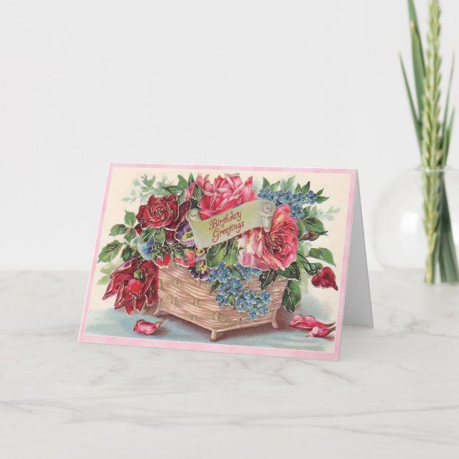 Hübsches Viktorianisches Rosa und Rote Rosen Aktio Karte (Vorderseite)