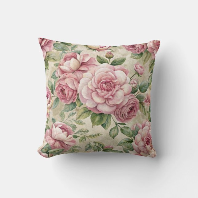 Hübsches Vintag Inspiriert rosa Blumenmuster Kissen (Vorderseite)