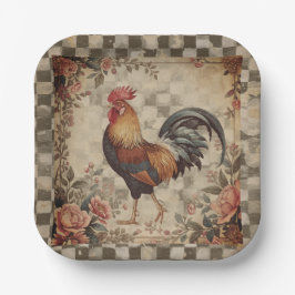 Hübsches Vintage-Hahn-und-Blumen-Muster Pappteller