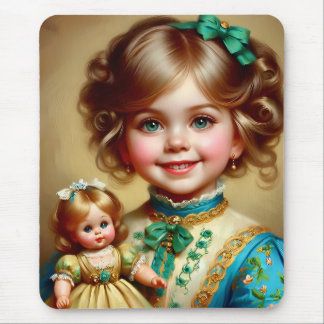 ~ Hübsches Vintage-Mädchen und Puppe ~ Mauspad